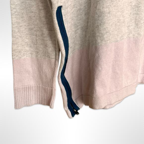 LILLA P Cotton Cashmere Women‎ Medium Gray Pink Blue Soft Turtle Cowl Zipper - Picture 2 of 8